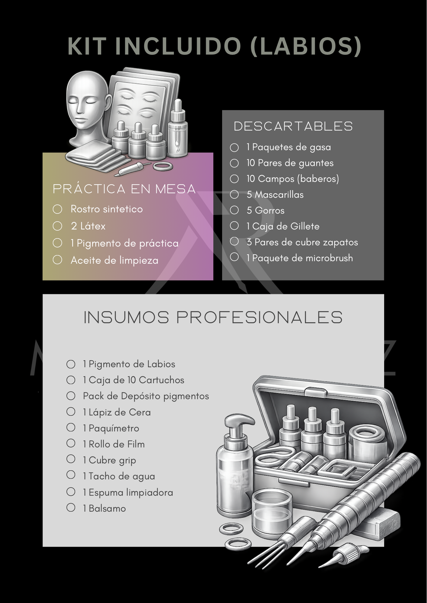 Kit incluido Taller Intensivo de Labios — Práctica en mesa, descartables e insumos profesionales